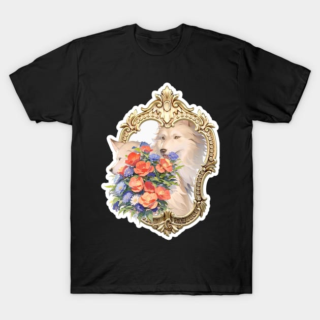 Lone Wolf With Flowers T-Shirt by LycheeDesign